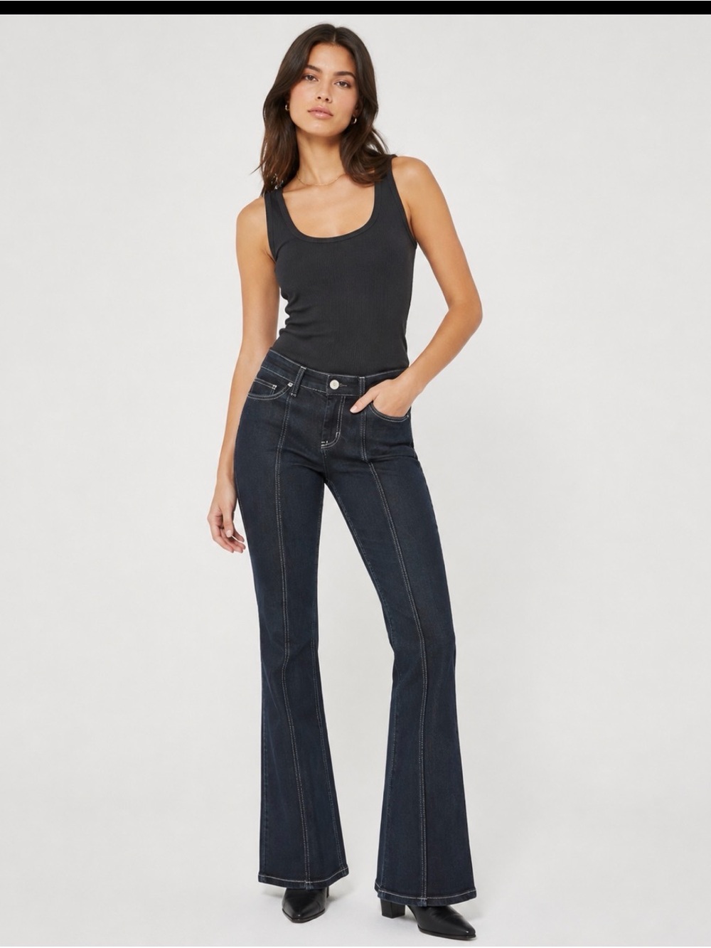 rag & bone Black Bird Flare Jeans 32 Contrast Stitch Split Hem Y2K